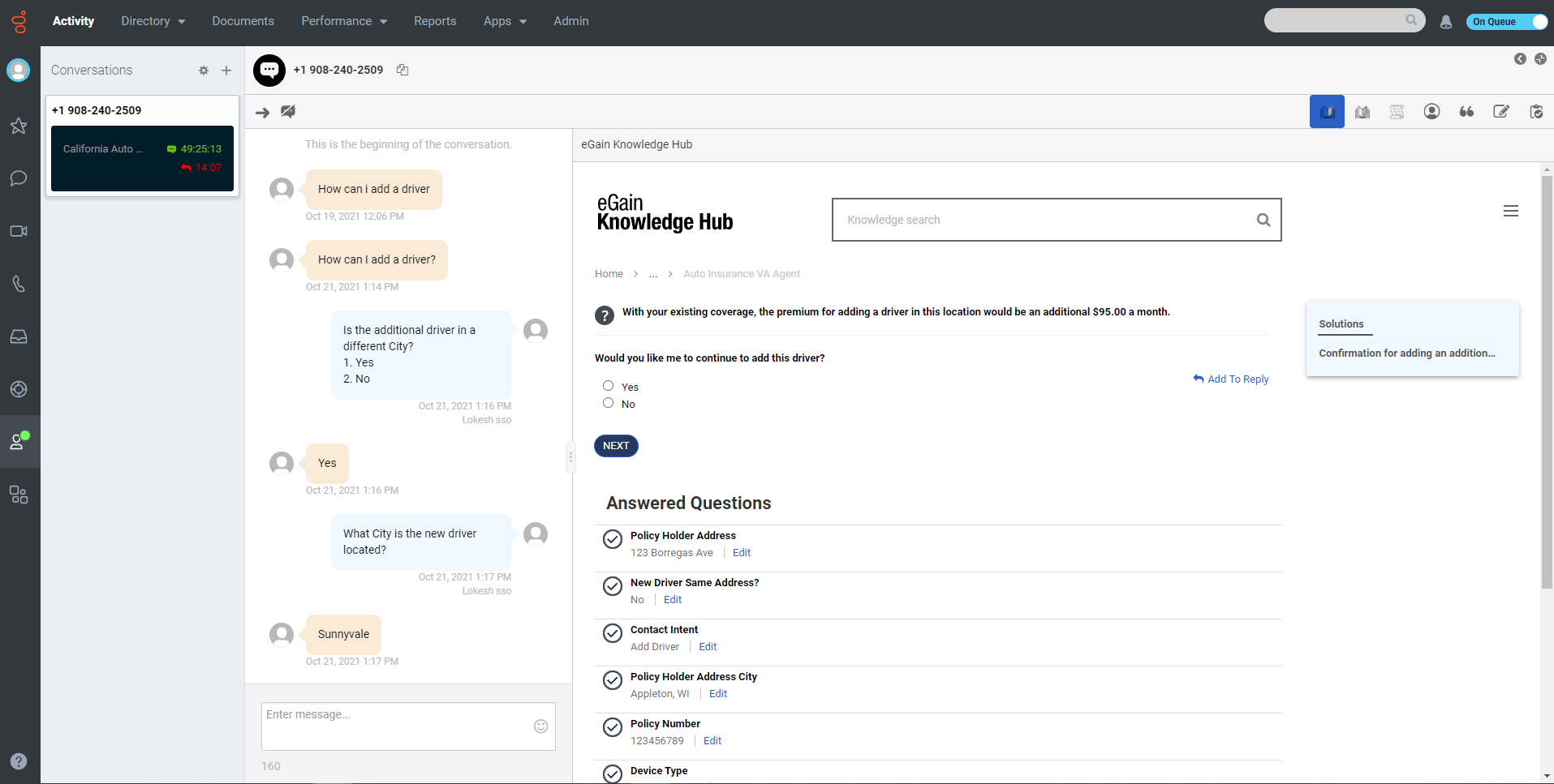 screenshot of eGain AI Knowledge Hub